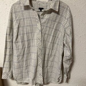Talbots Women's Light Gray and Silver Plaid Shirt Plus Size 2x